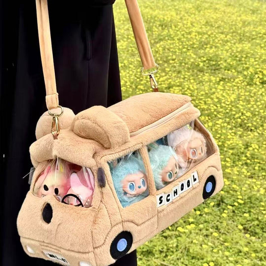 Labubu Large-Capacity Plush School Bus Bag, Crossbody Bag
