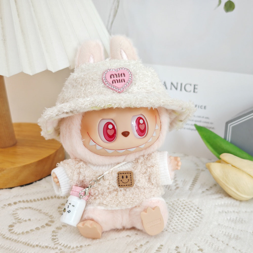 5-Piece Clothes - Clothes for Doll Outfit,Chic Style Set for 17cm Dolls - Clothes + Light Pink Heart-Shaped Velvet hat + Small Camera + Glasses + Canvas Shoes,No Doll (Style A)