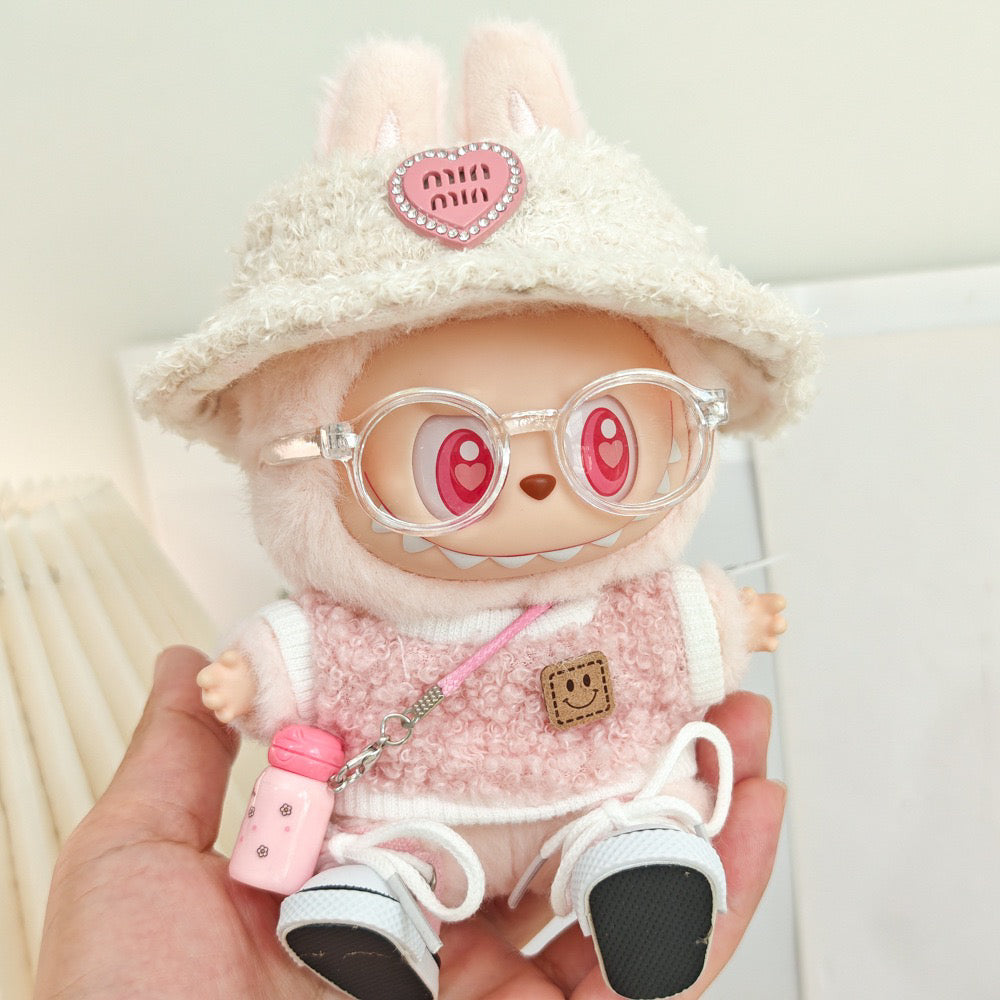 5-Piece Clothes - Clothes for Doll Outfit,Chic Style Set for 17cm Dolls - Clothes + Light Pink Heart-Shaped Velvet hat + Small Camera + Glasses + Canvas Shoes,No Doll (Style A)