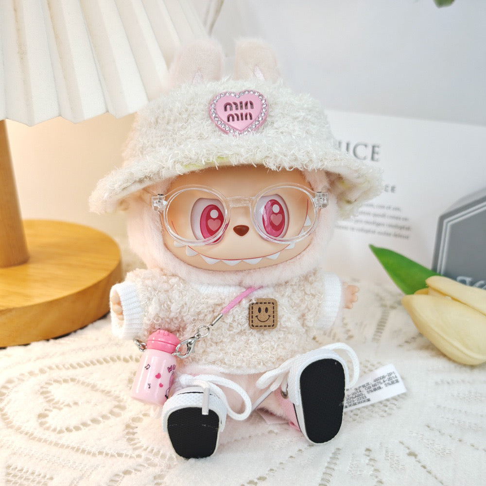 5-Piece Clothes - Clothes for Doll Outfit,Chic Style Set for 17cm Dolls - Clothes + Light Pink Heart-Shaped Velvet hat + Small Camera + Glasses + Canvas Shoes,No Doll (Style A)