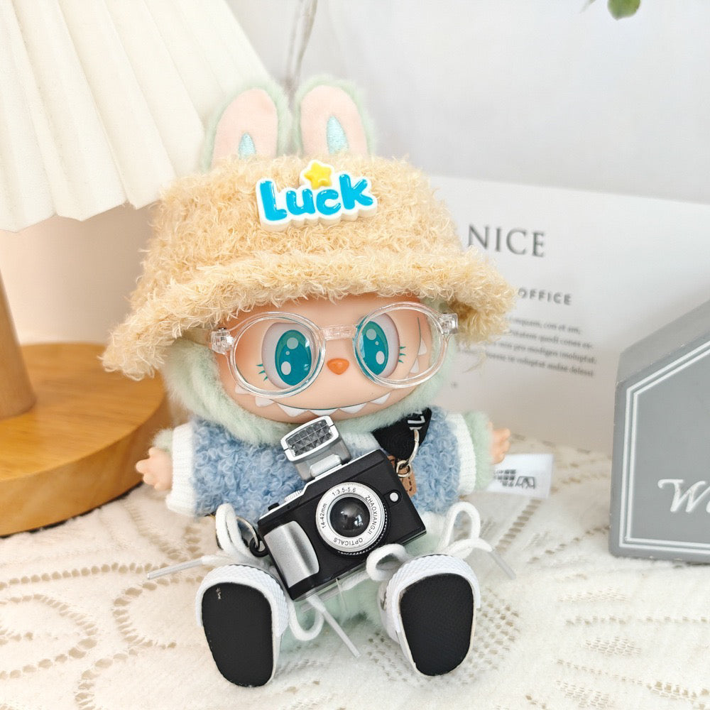 5-Piece Clothes - Clothes for Doll Outfit,Chic Style Set for 17cm Dolls - Clothes + Light Pink Heart-Shaped Velvet hat + Small Camera + Glasses + Canvas Shoes,No Doll (Style A)