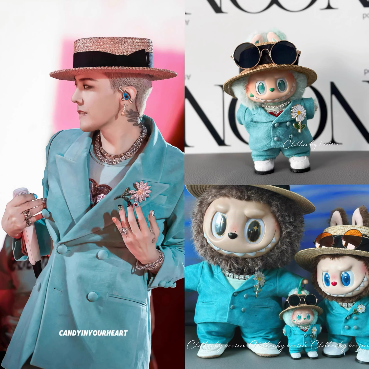Labubu Clothes, The Same Mint Green Suit as G-Dragon, 17cm