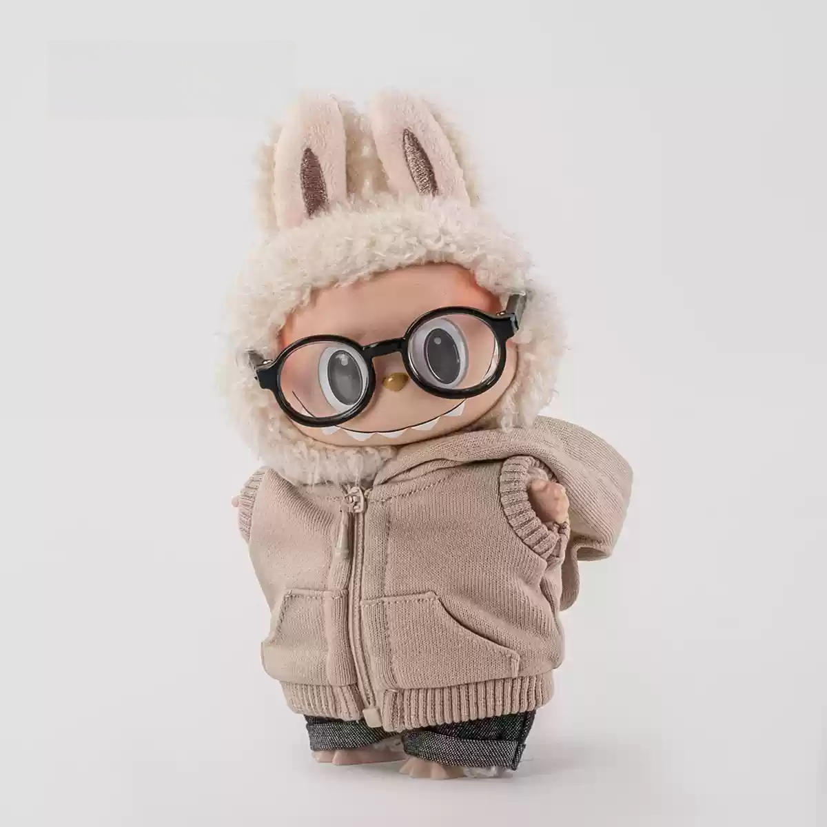 Zipper Sweatshirt + Rolled Jeans +Glasses For Pop Toy Dolls(Without doll)