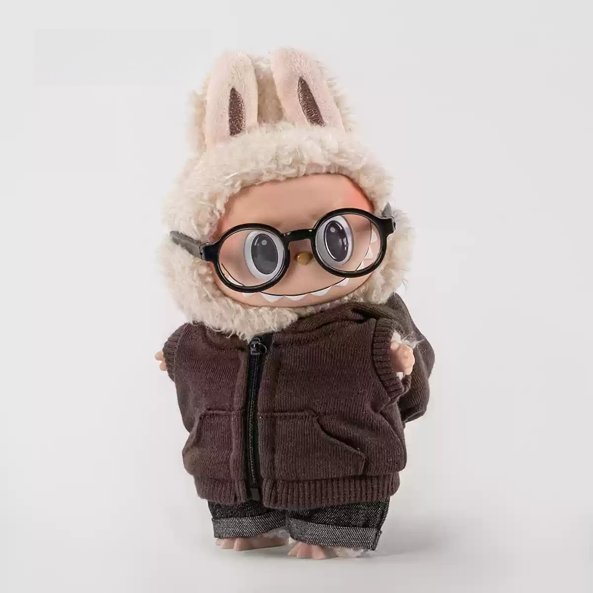 Zipper Sweatshirt + Rolled Jeans +Glasses For Pop Toy Dolls(Without doll)