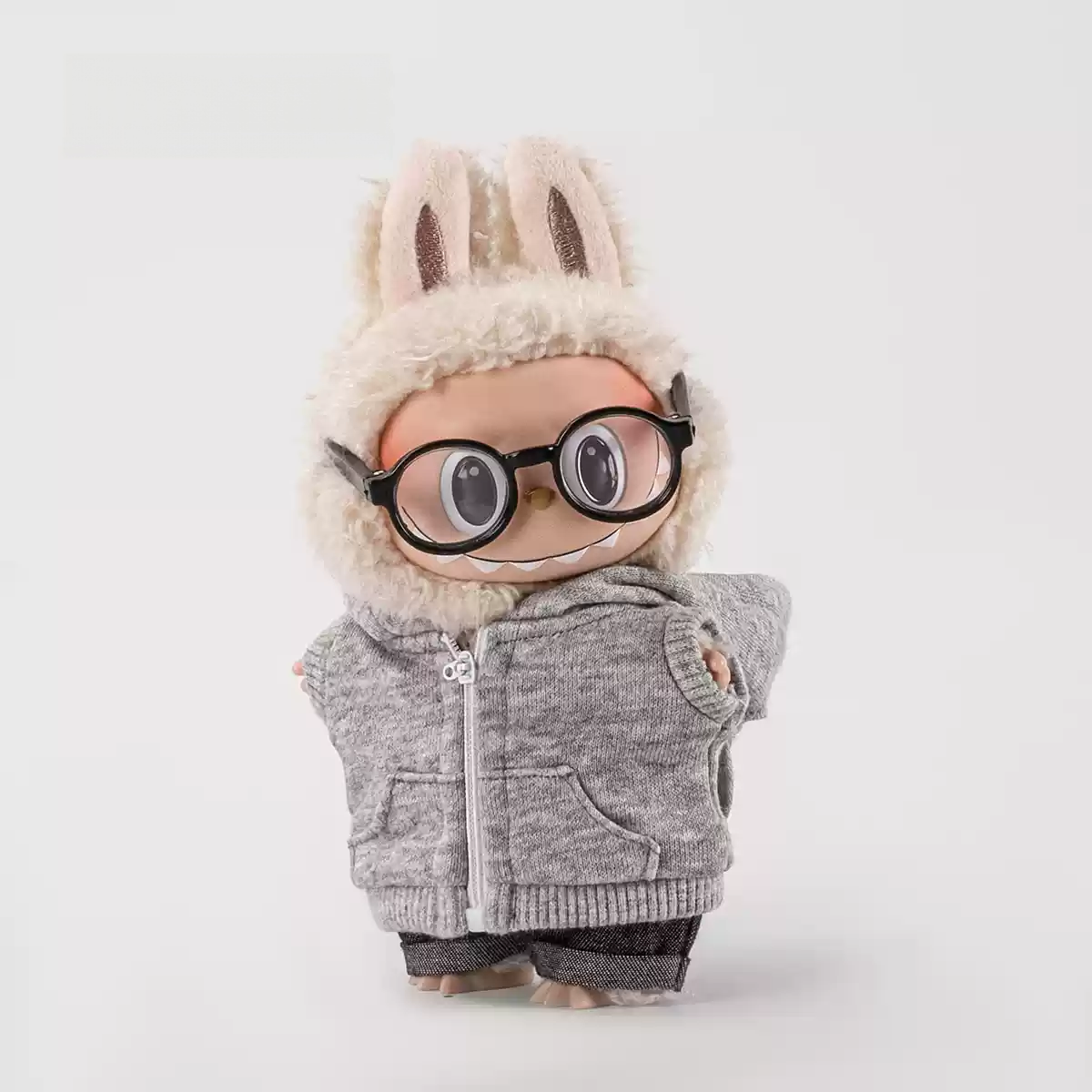 Zipper Sweatshirt + Rolled Jeans +Glasses For Pop Toy Dolls(Without doll)