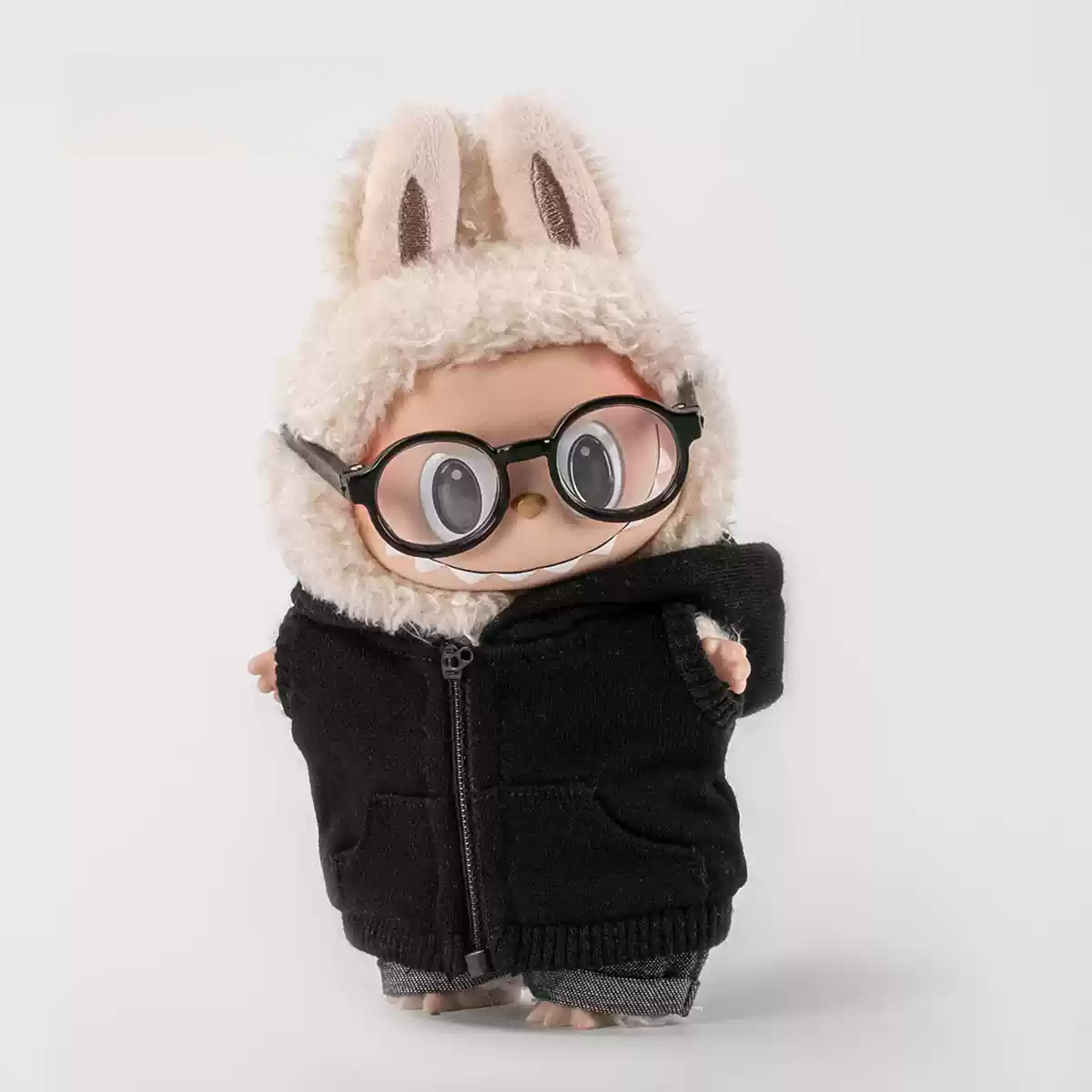 Zipper Sweatshirt + Rolled Jeans +Glasses For Pop Toy Dolls(Without doll)