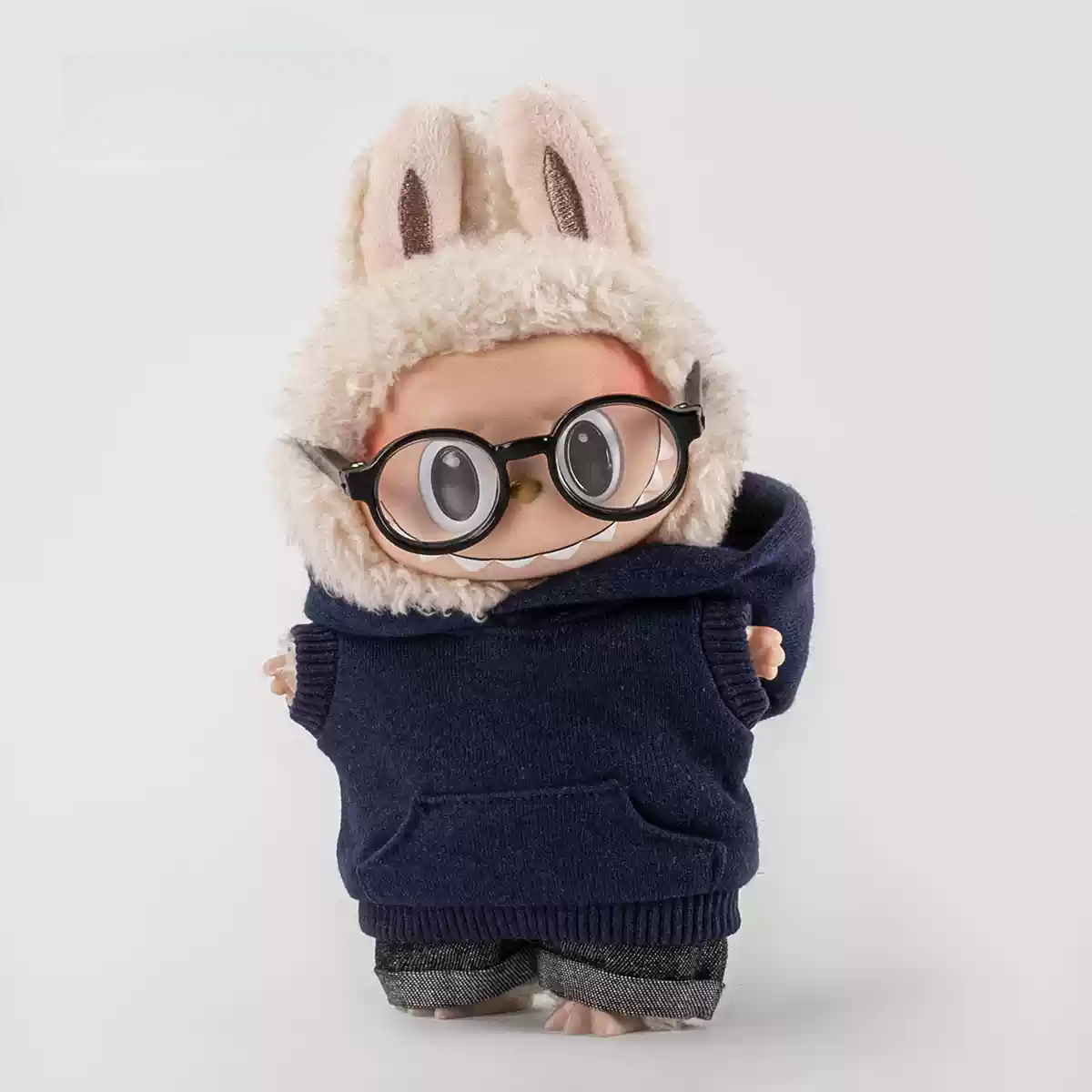 Zipper Sweatshirt + Rolled Jeans +Glasses For Pop Toy Dolls(Without doll)