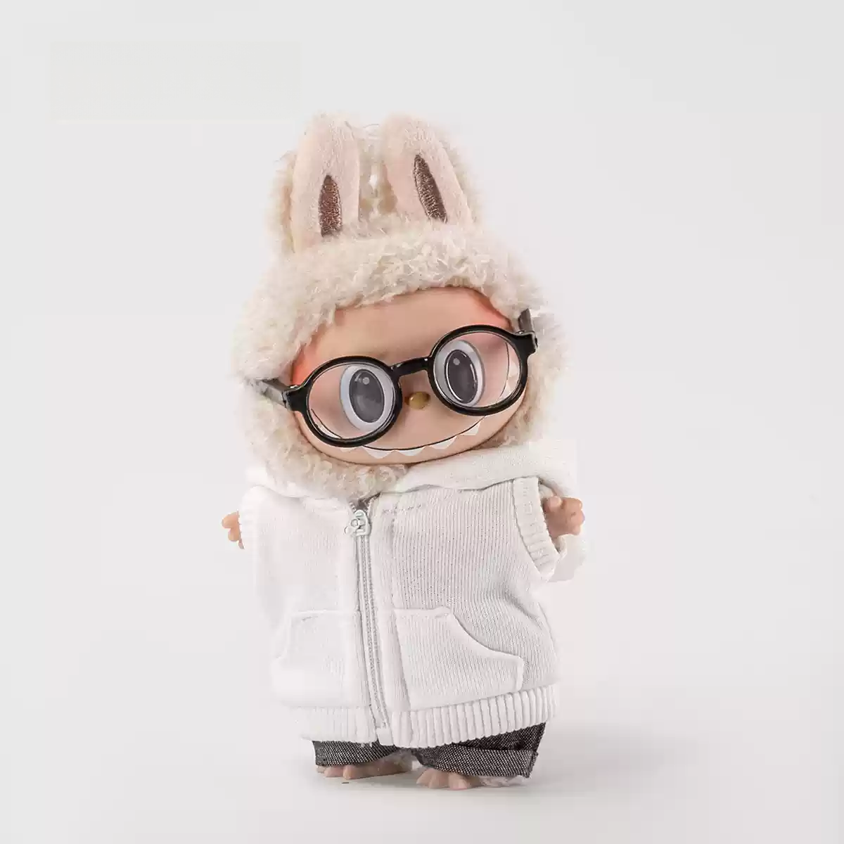 Zipper Sweatshirt + Rolled Jeans +Glasses For Pop Toy Dolls(Without doll)