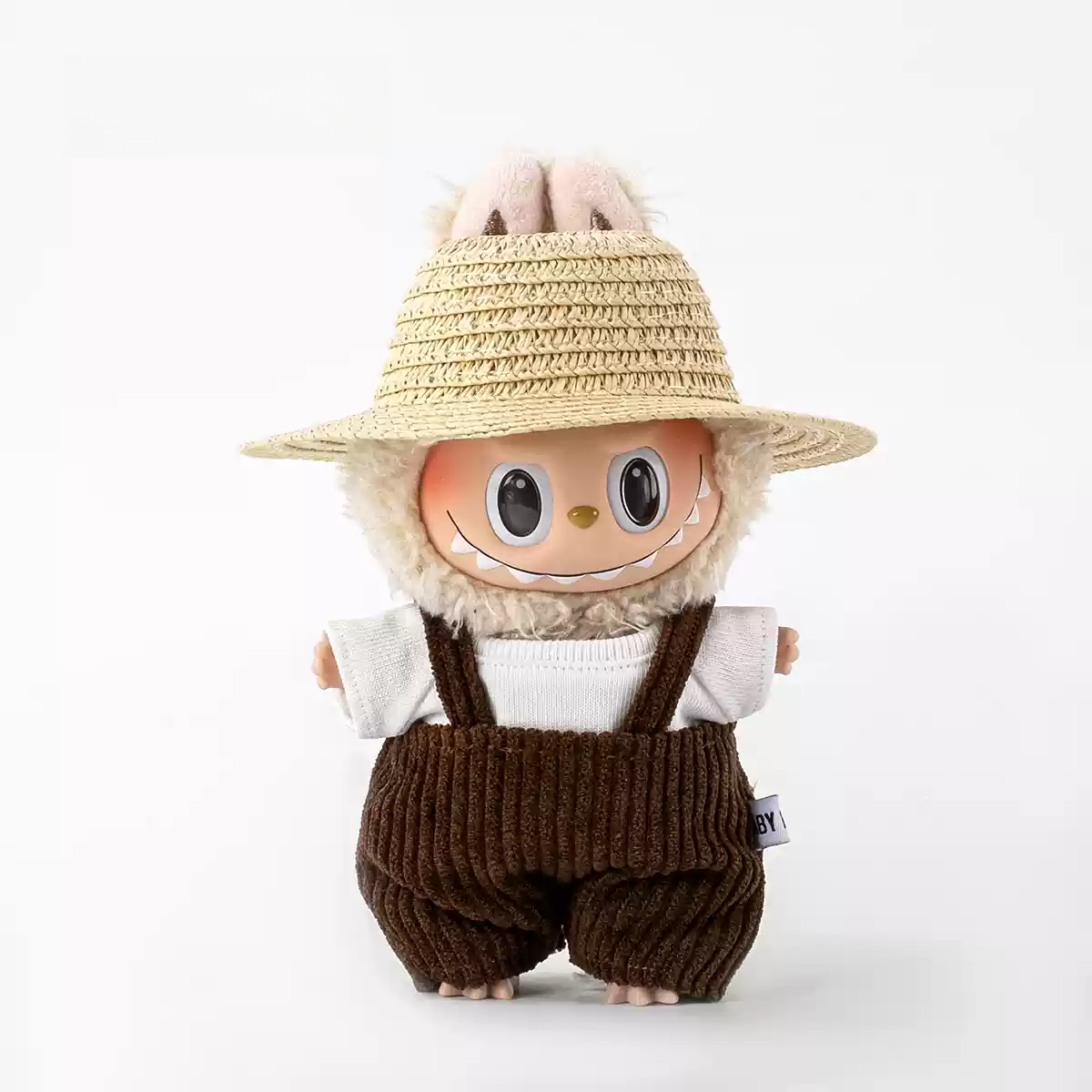 Bib Pants + White T + Straw Hat For Pop Toy Dolls(Without doll)