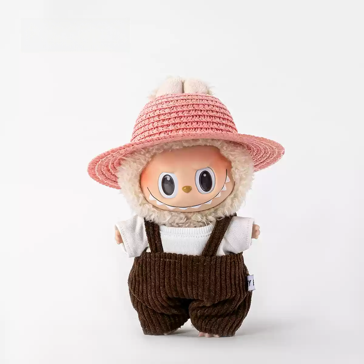 Bib Pants + White T + Straw Hat For Pop Toy Dolls(Without doll)