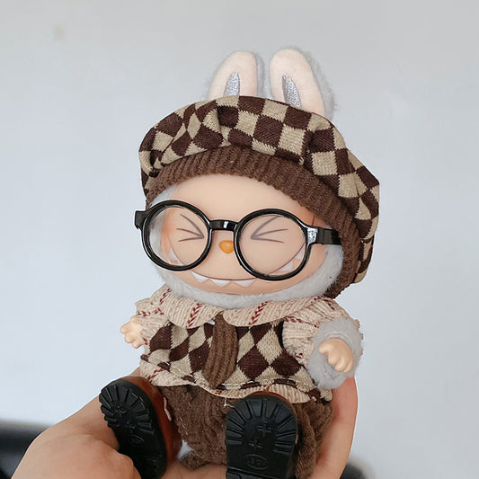 Brown Shoes, Black Glasses And British Clothes Set For Labubu ( Without Labubu)