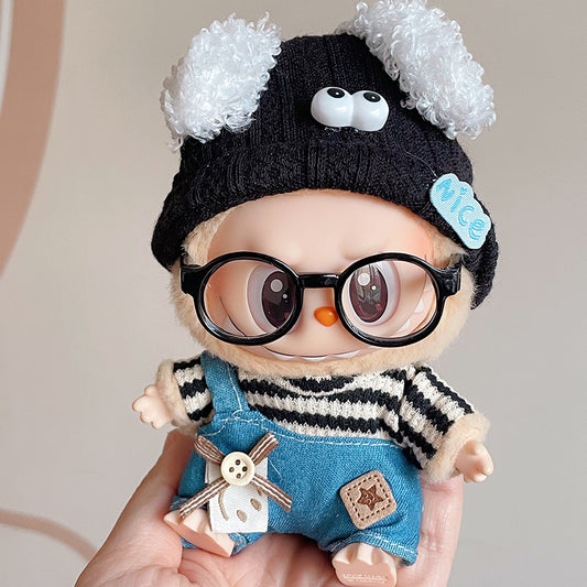 Black Glasses, Striped Little Dog Dress For Labubu ( Without Labubu)