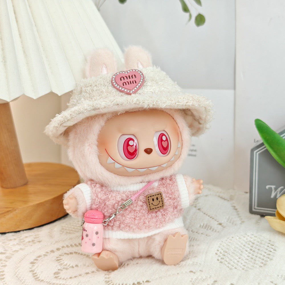 5-Piece Clothes - Clothes for Doll Outfit,Chic Style Set for 17cm Dolls - Clothes + Light Pink Heart-Shaped Velvet hat + Small Camera + Glasses + Canvas Shoes,No Doll (Style A)