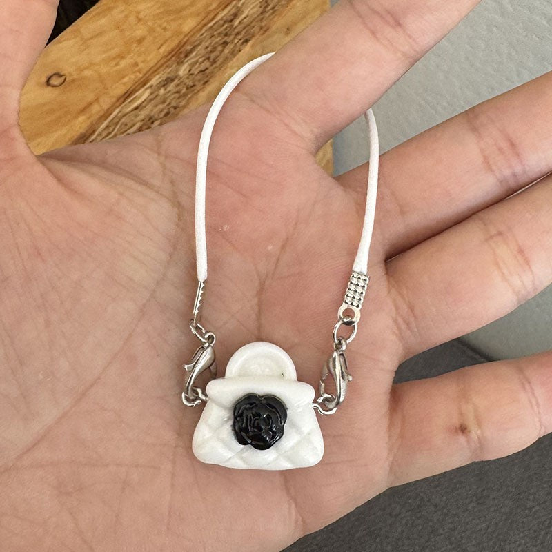Mini Model Camellia Black And White Bag, Figurine Pendant, Accessory For Labubu