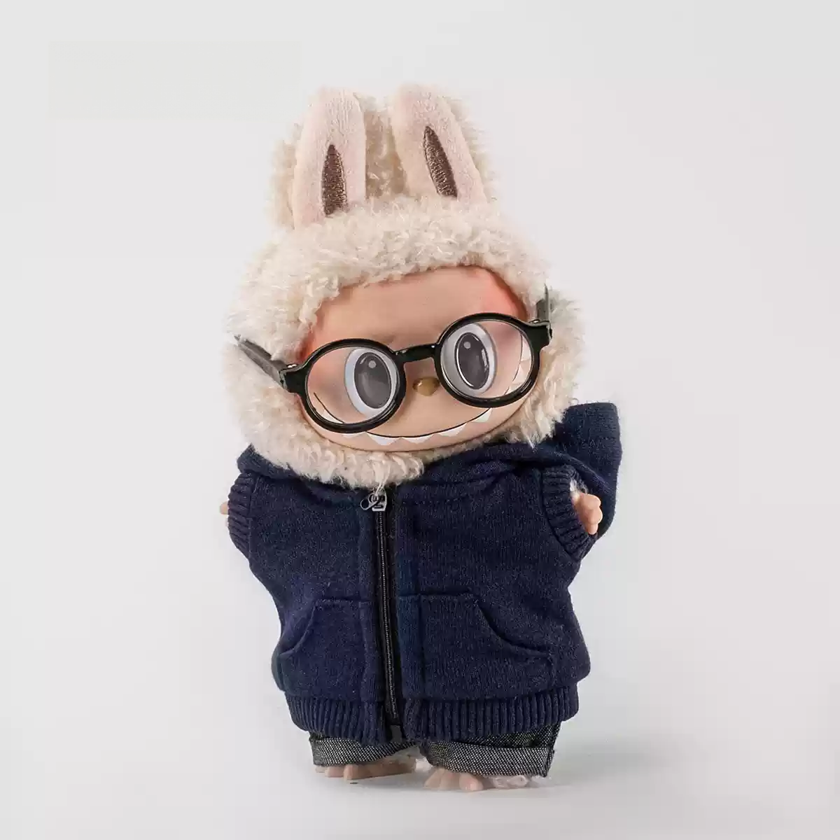 Zipper Sweatshirt + Rolled Jeans +Glasses For Pop Toy Dolls（Without doll)