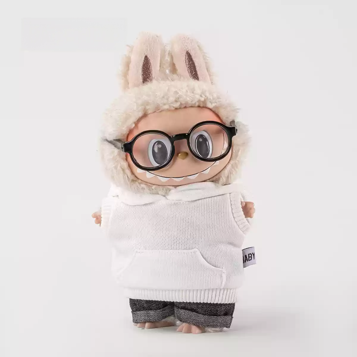 Hooded Sweatshirt + Rolled Jeans + Glasses For Pop Toy Dolls（Without doll)