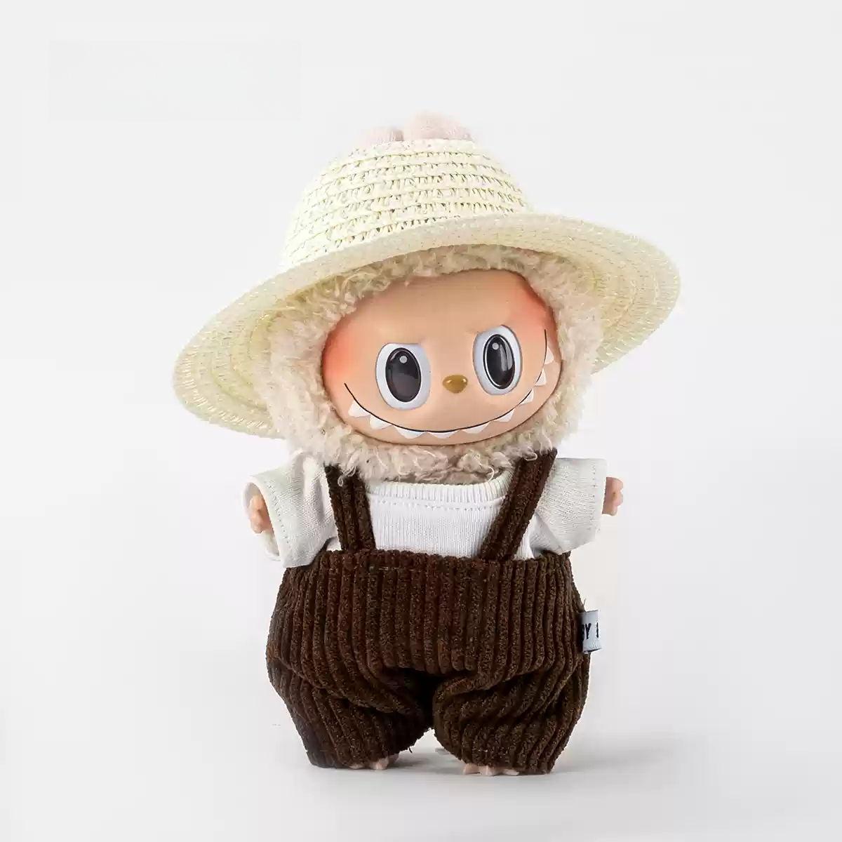 Bib Pants + White T + Straw Hat For Pop Toy Dolls（Without doll)