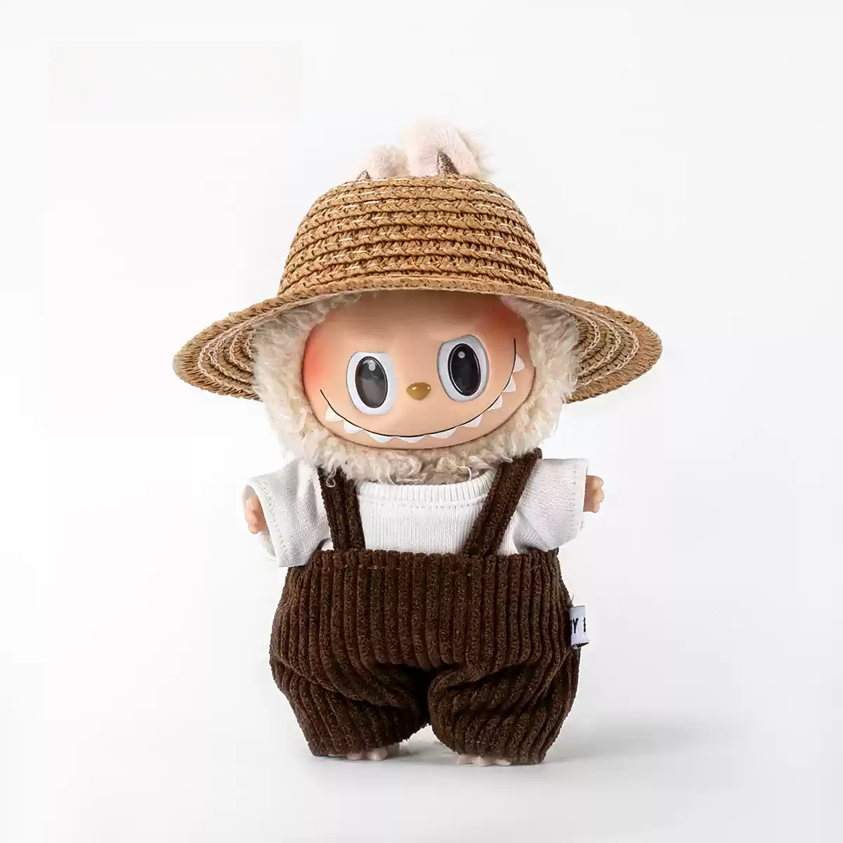 Bib Pants + White T + Straw Hat For Pop Toy Dolls（Without doll)